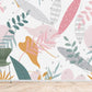 Wallpaper mural for home decoration featuring a pink art deco leaf design.