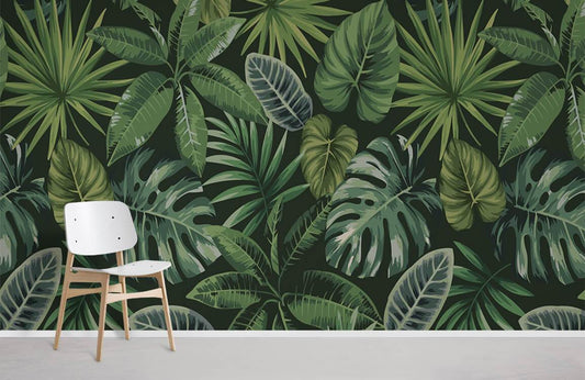 Decoration for the Home Consisting of a Mural Wallpaper of Tropical Leaves