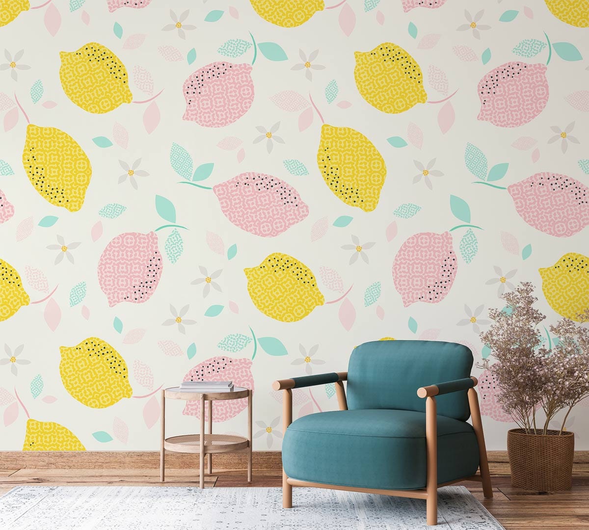 colorful Lemon Pattern fruit Mural Wallpaper living Room