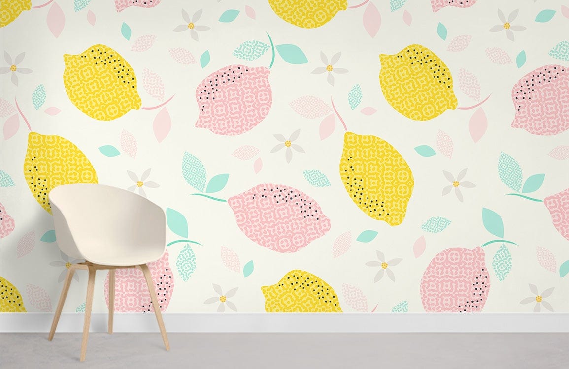 colorful Lemon Pattern fruit Mural Wallpaper Room