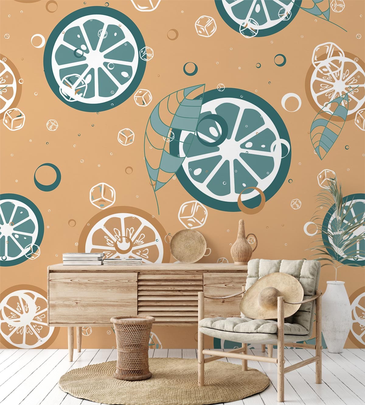 colorful lemon fruit mural home decor