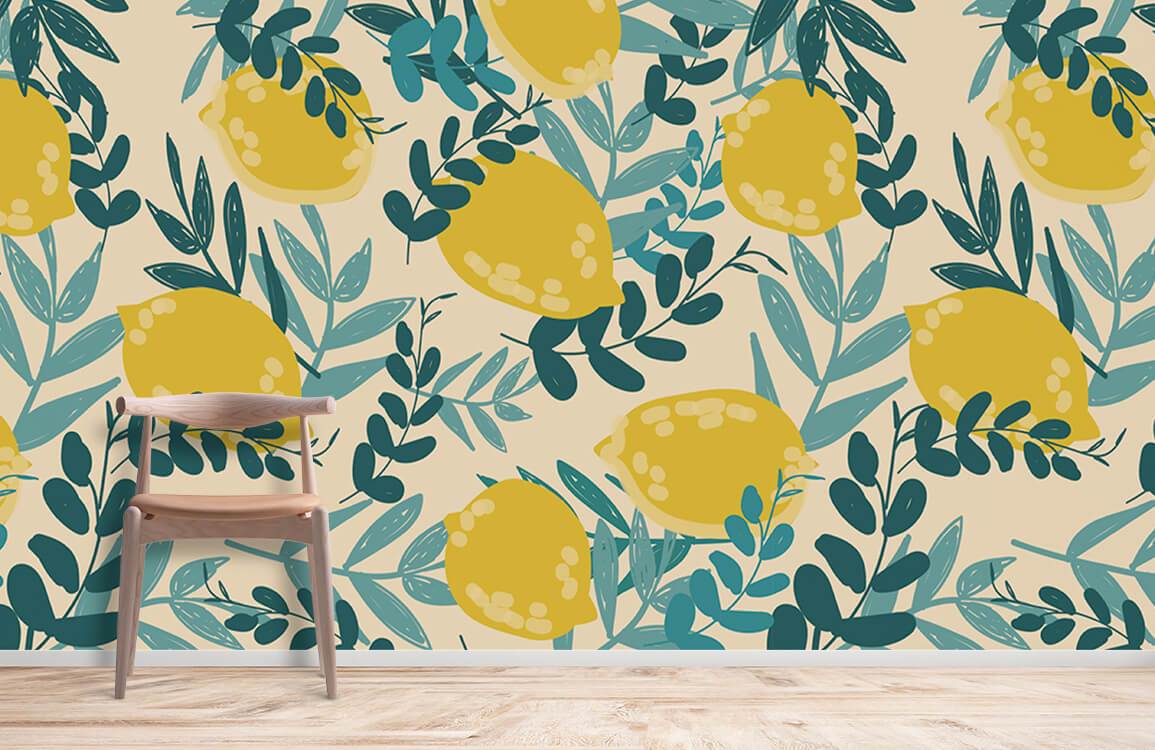 Lemon wallpaper mural with a dense texture for use in home decor