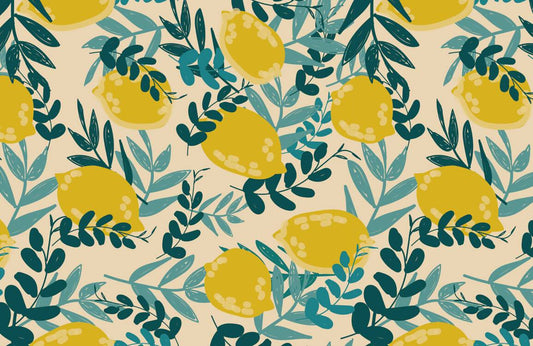 Home decoration wallpaper mural featuring a dense lemon design.