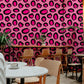 Wallpaper mural with a pink leopard print and animal skin pattern, intended for use in restaurants.