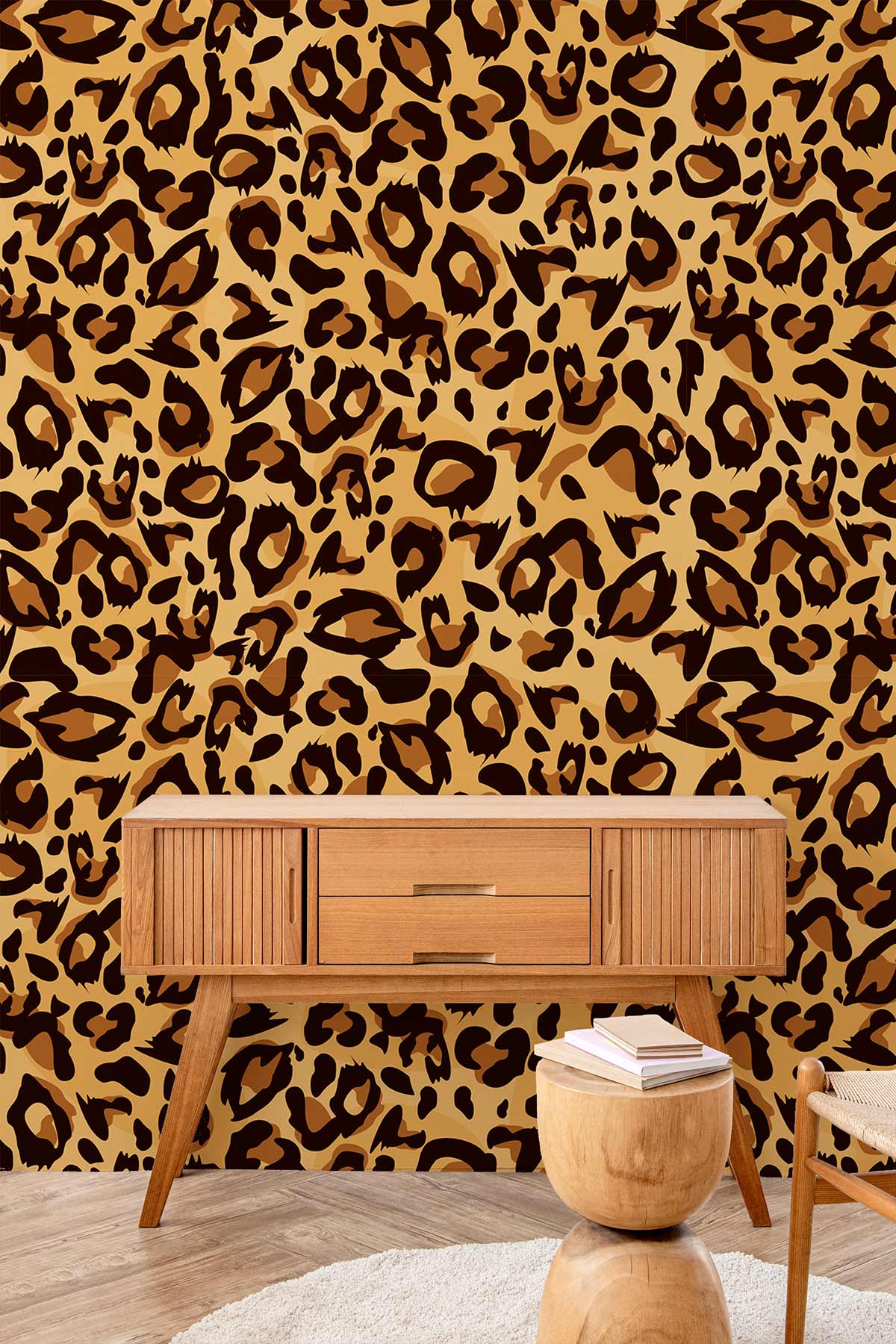 Leopard and fur wallpaper mural used for the interior decoration of hallways