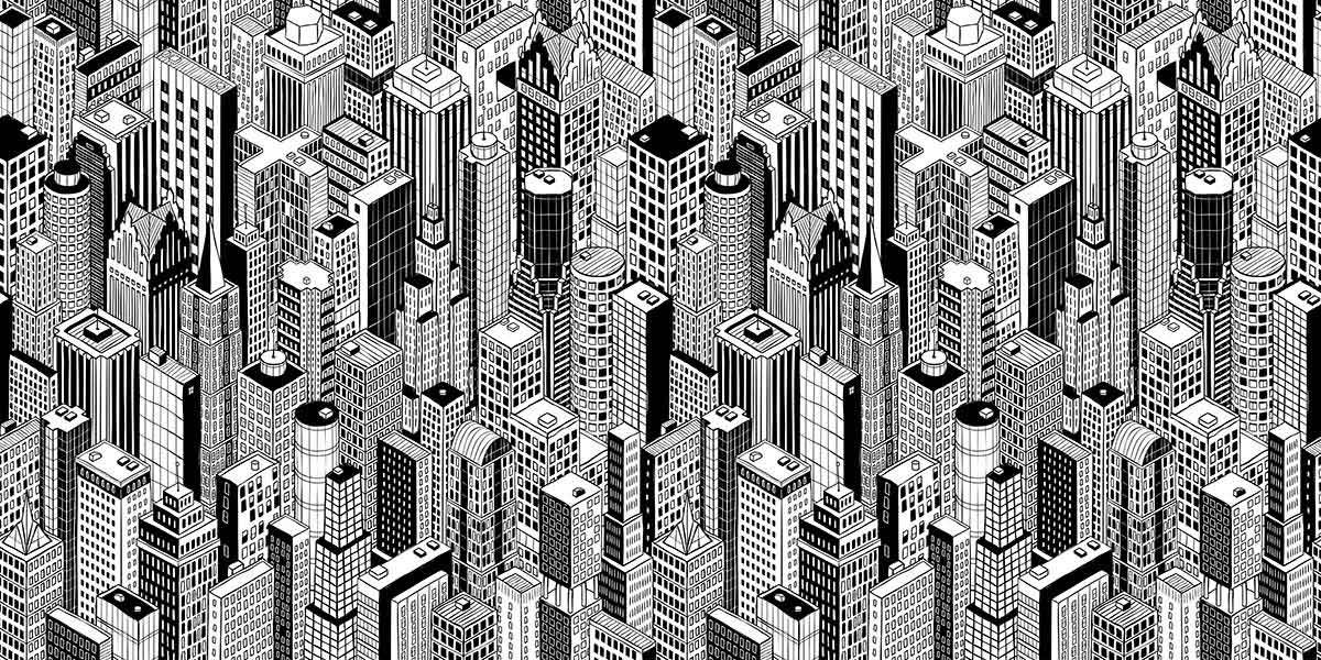 Modern Black White Cityscape Mural Wallpaper