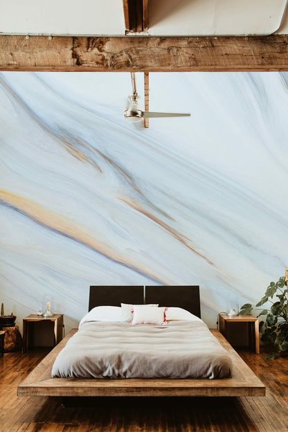 customized Pale Blue Marble Wallpaper for bedroom design