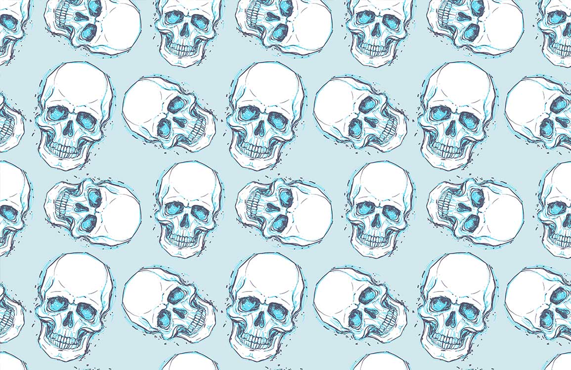 Modern Blue Skull Illustration Mural Wallpaper