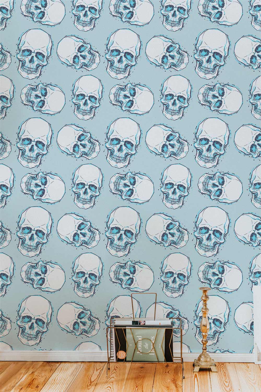 Blue Skeleton Pattern Wallpaper Custom Design