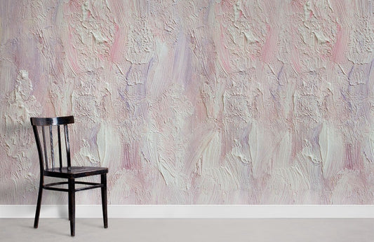 Wallpaper mural with a light purple oil painting for use as home decor