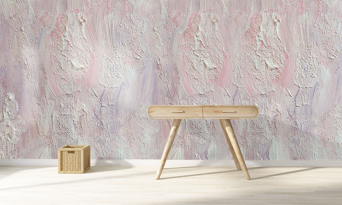 Wallpaper mural with a light purple oil painting for use as a Hallway Decoration