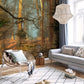light through forest wallpaper mural living room design