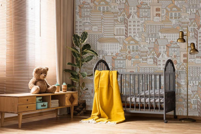 Vintage Cityscape Illustrative Wall Mural in child's room