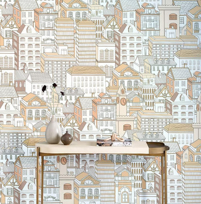 Vintage Cityscape Illustrative Wall Mural