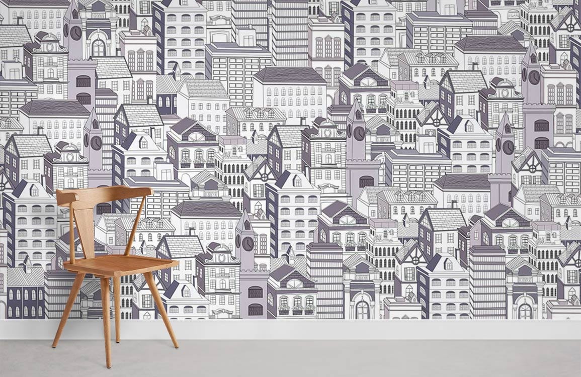 Monochrome European Cityscape Mural Wallpaper