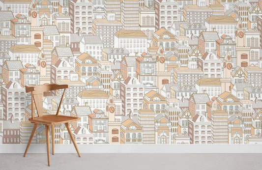 Vintage Cityscape Illustrative Wall Mural