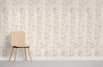 Elegant Beige Blue Floral Mural Wallpaper
