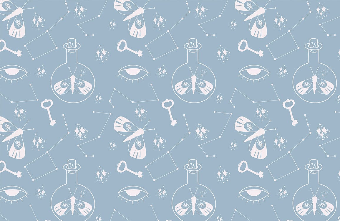 Whimsical Science Doodles Blue Mural Wallpaper