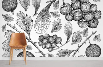 Botanical Sketch Monochrome Mural Wallpaper