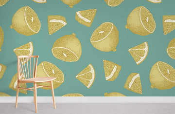 Citrus Lemon Gold Kitchen Mural Wallpaper