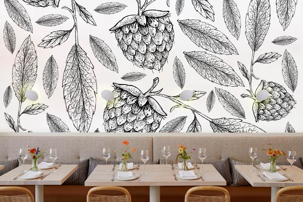 Wallpaper of raspberries in a restaurant setting