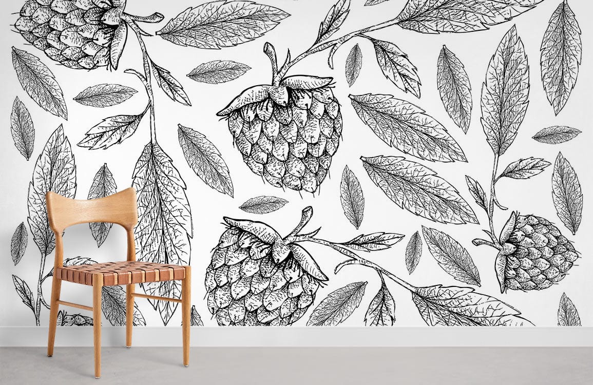 wallpaper with a raspberry and leaf pattern