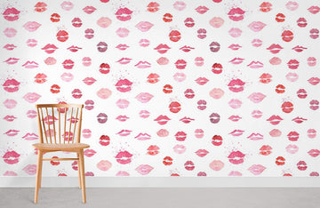 Kissable Pink Lip Pattern Mural Wallpaper