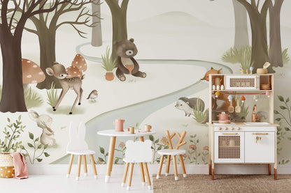 Whimsical Forest Animal Nursery Wallpaper in playroom