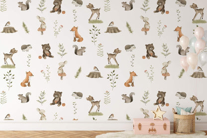 Woodland Animals Nursery Mural Wallpaper in child's room
