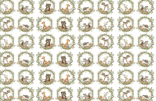 Whimsical Forest Animal Wreath Mural Wallpaper