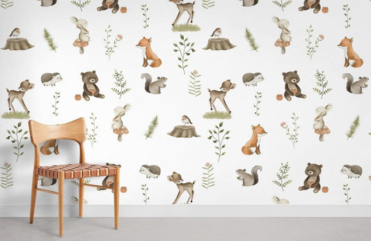 Woodland Animals Nursery Mural Wallpaper