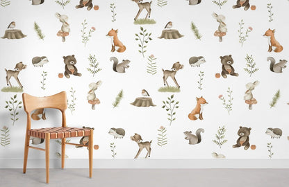Woodland Animals Nursery Mural Wallpaper in child's room