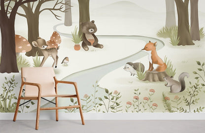 Whimsical Forest Animal Nursery Wallpaper in children's room
