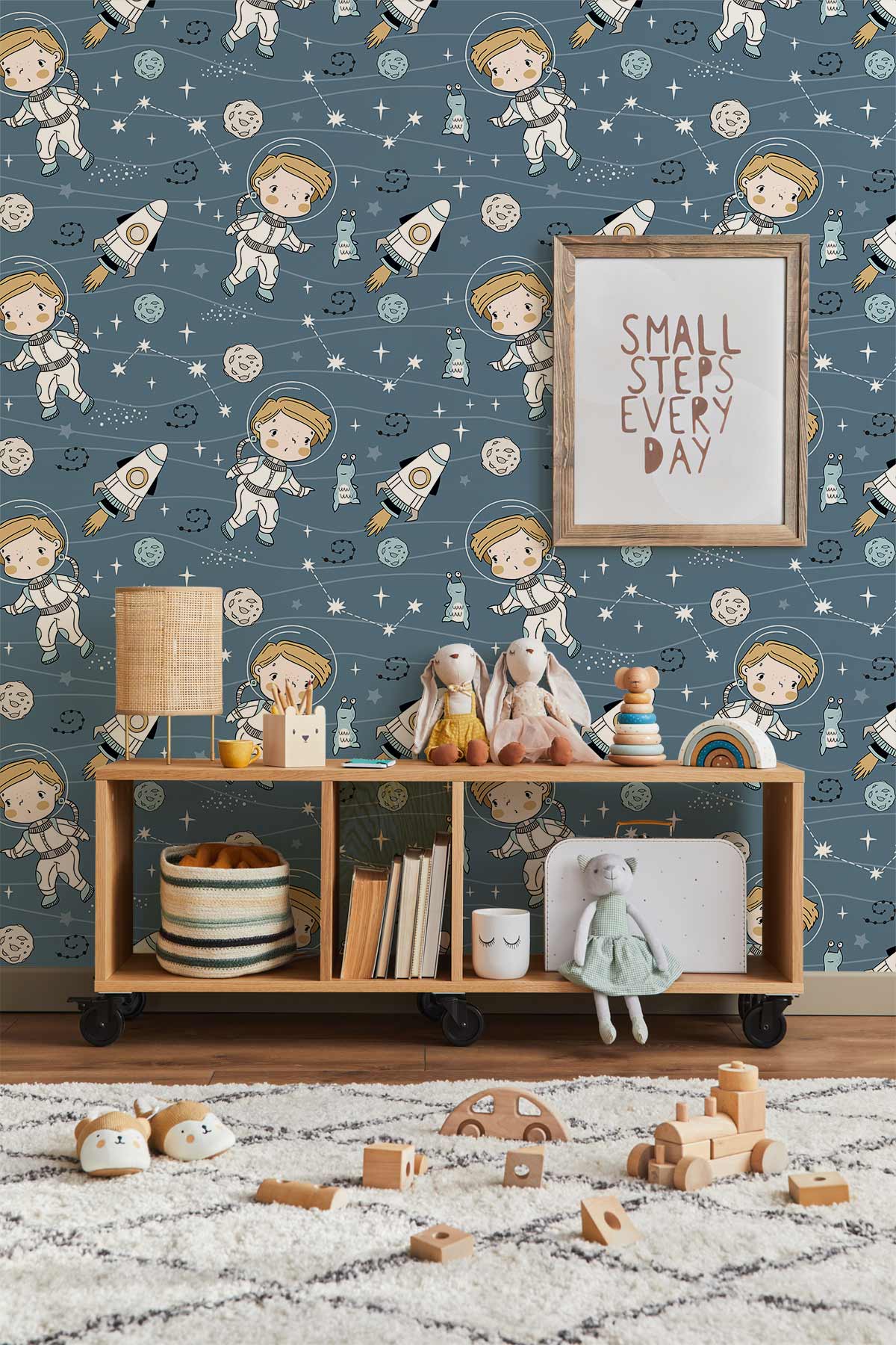 Blue Space Mural Wallpaper For Nursery Home Interior Decor
