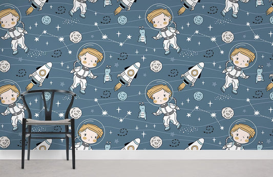 Little Astronaut's Astral Journey Space Wallpaper Room Decoration Idea