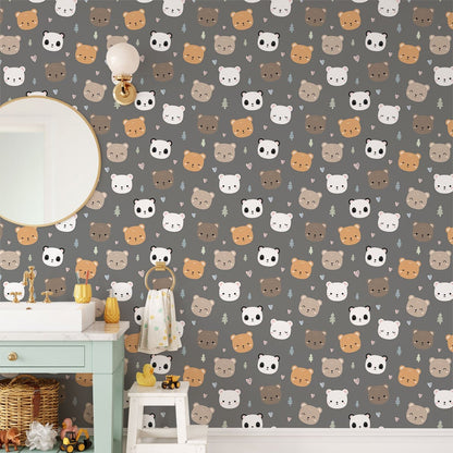 Cute Animal Faces Kids Mural Wallpaper in bathroom