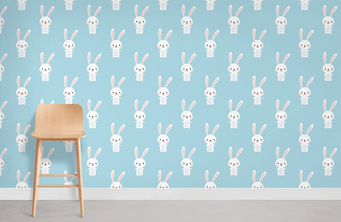 Cute Whimsical Rabbit Nursery Mural Wallpaper