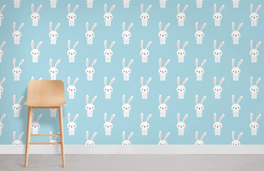 Cute Whimsical Rabbit Nursery Mural Wallpaper in playroom