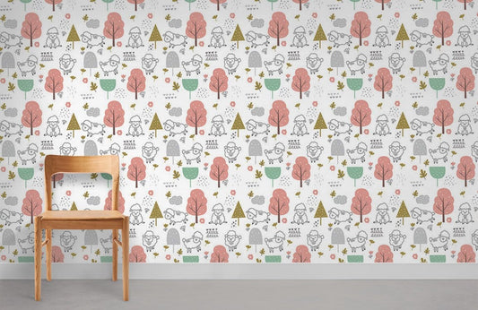 Whimsical Woodland Creatures Nursery Mural Wallpaper in child's room