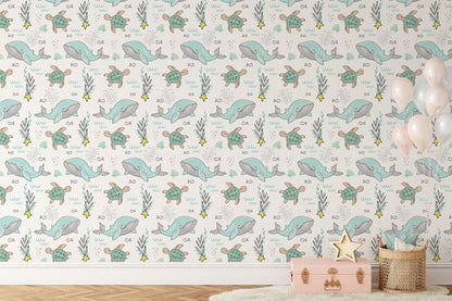 Whimsical Underwater Creatures Kids Wallpaper in playroom