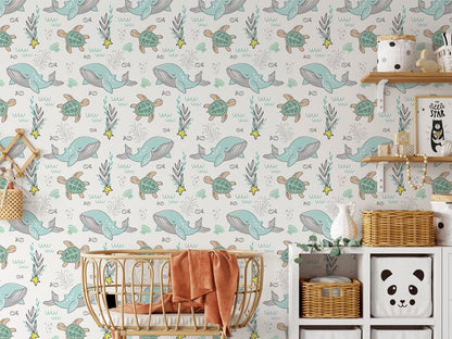 Whimsical Underwater Creatures Kids Wallpaper in nursery