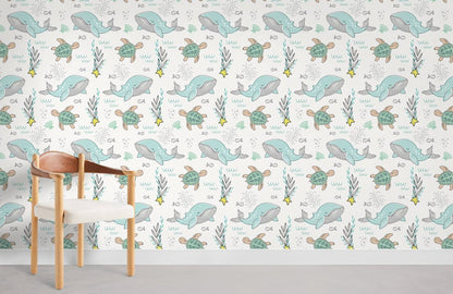 Whimsical Underwater Creatures Kids Wallpaper in child's room