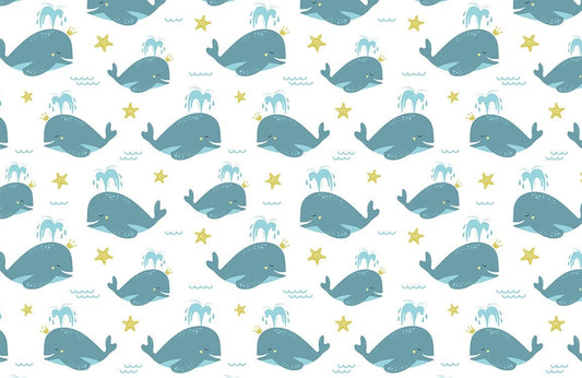 Whimsical Ocean Whales Kids Mural Wallpaper