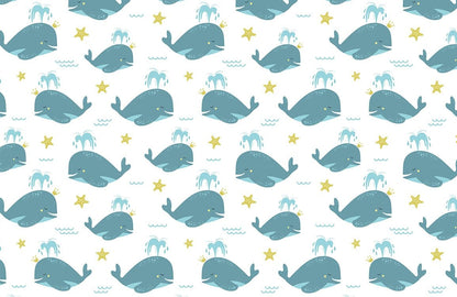 Whimsical Ocean Whales Kids Mural Wallpaper