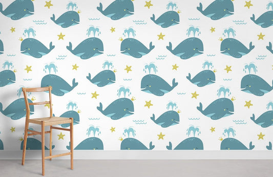 Whimsical Ocean Whales Kids Mural Wallpaper
