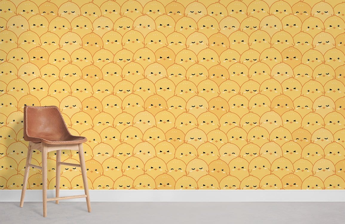 Sunny Yellow Cute Chick Mural Wallpaper in playroom