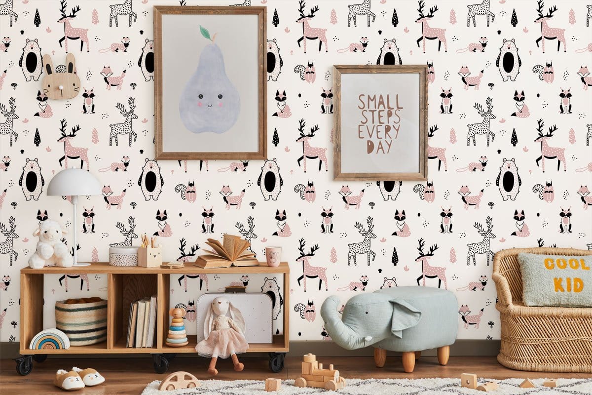 Fresque murale d'animaux forestiers fantaisistes pour mur