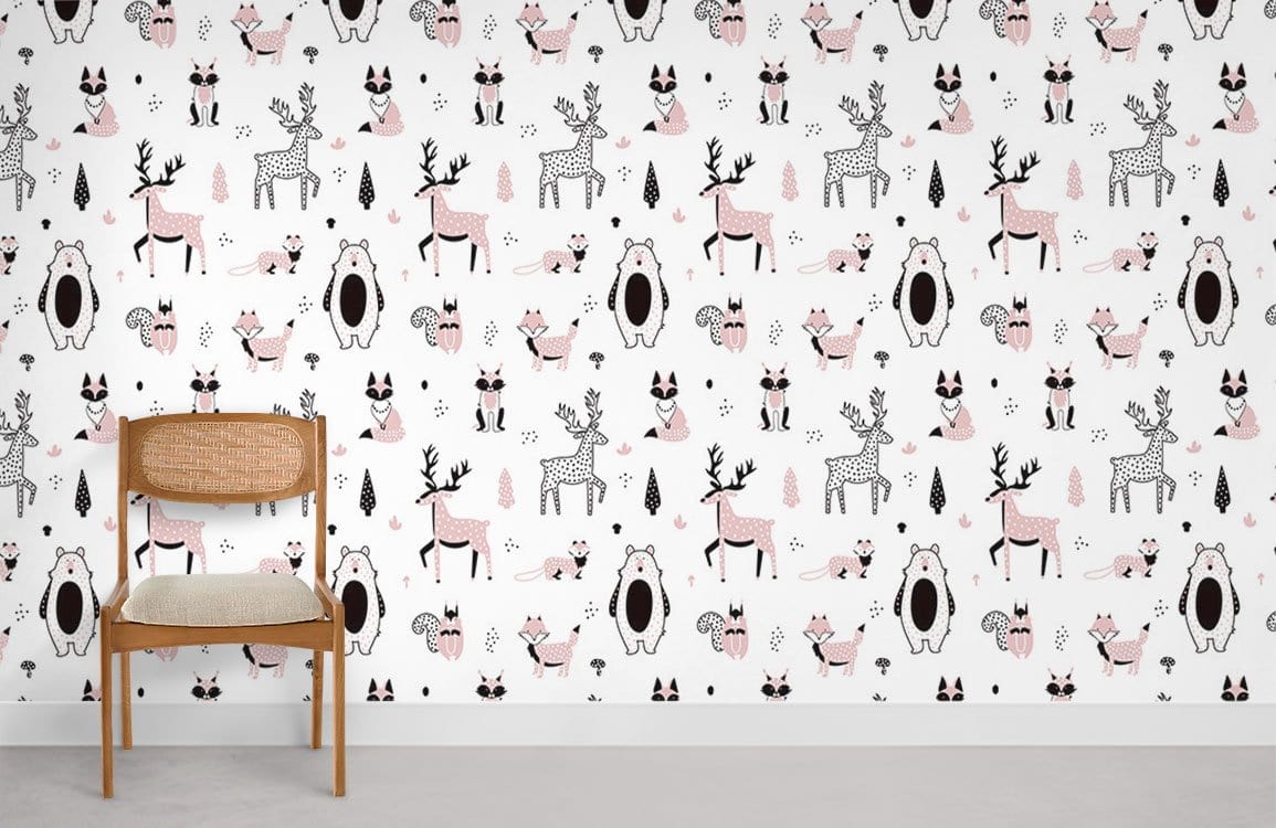 Fresque murale d'animaux forestiers fantaisistes pour mur