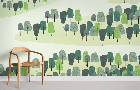 Whimsical Forest Tree Pattern Mural Wallpaper
