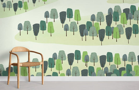 Papier peint mural motif d'arbre forestier fantaisiste